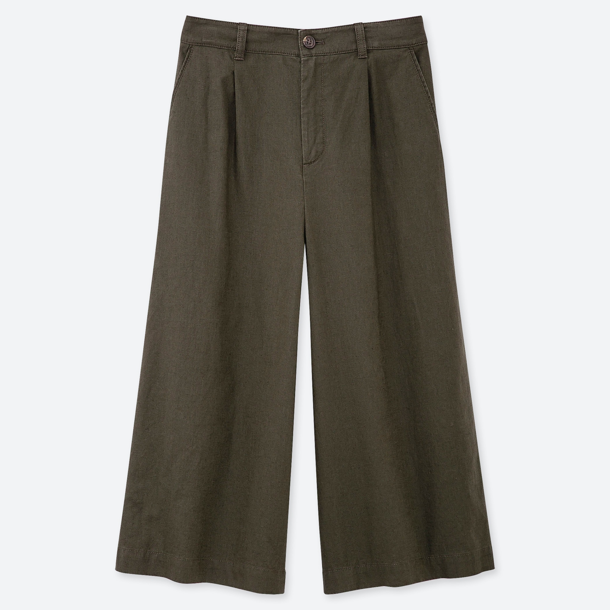 uniqlo linen cotton wide cropped pants