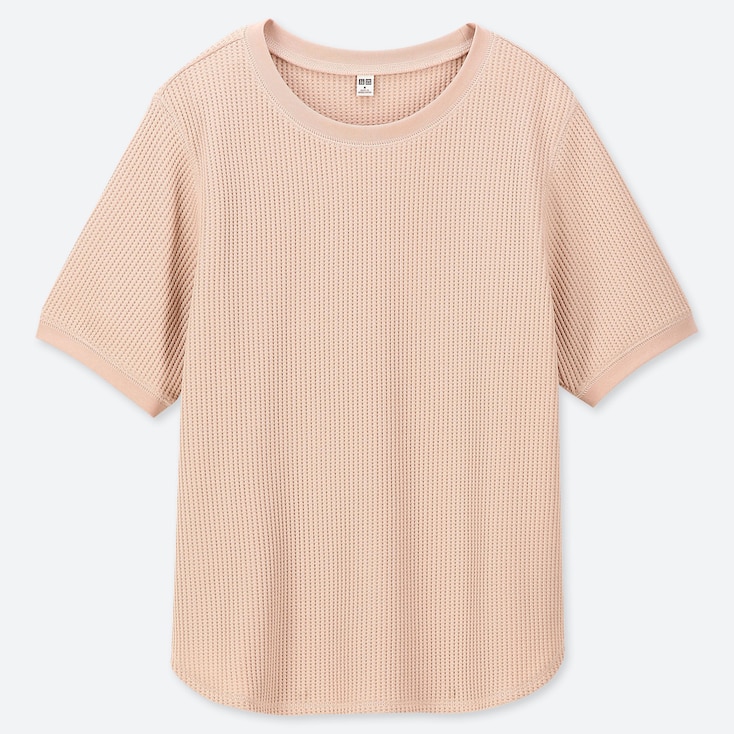 UNIQLO WOMEN WAFFLE KNIT CREW NECK SHORT SLEEVED TSHIRT StyleHint