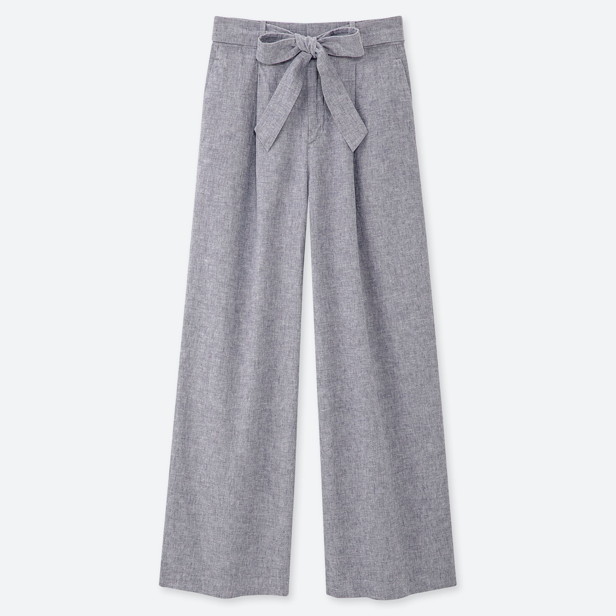 uniqlo belted linen rayon wide pants