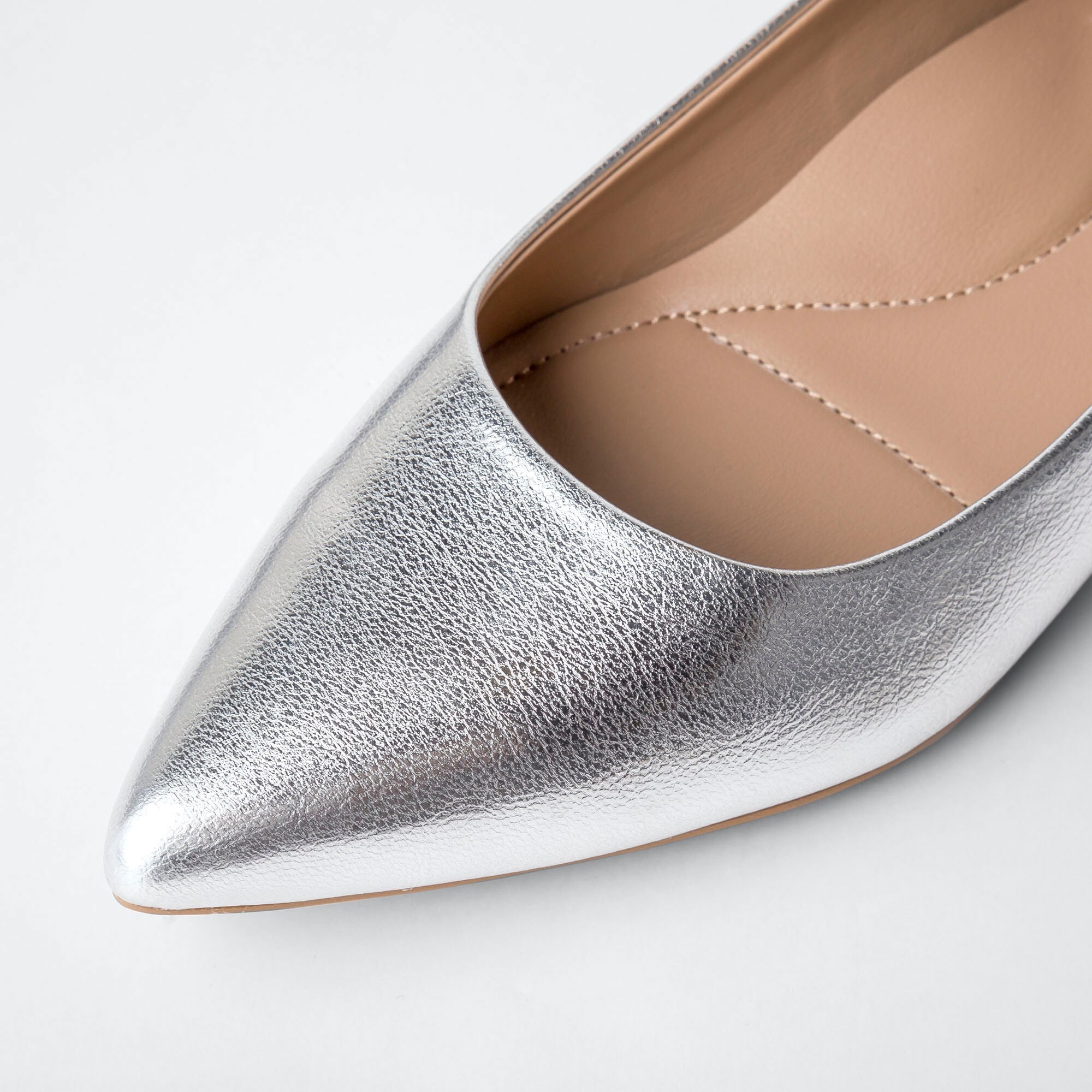 metallic silver flat shoes