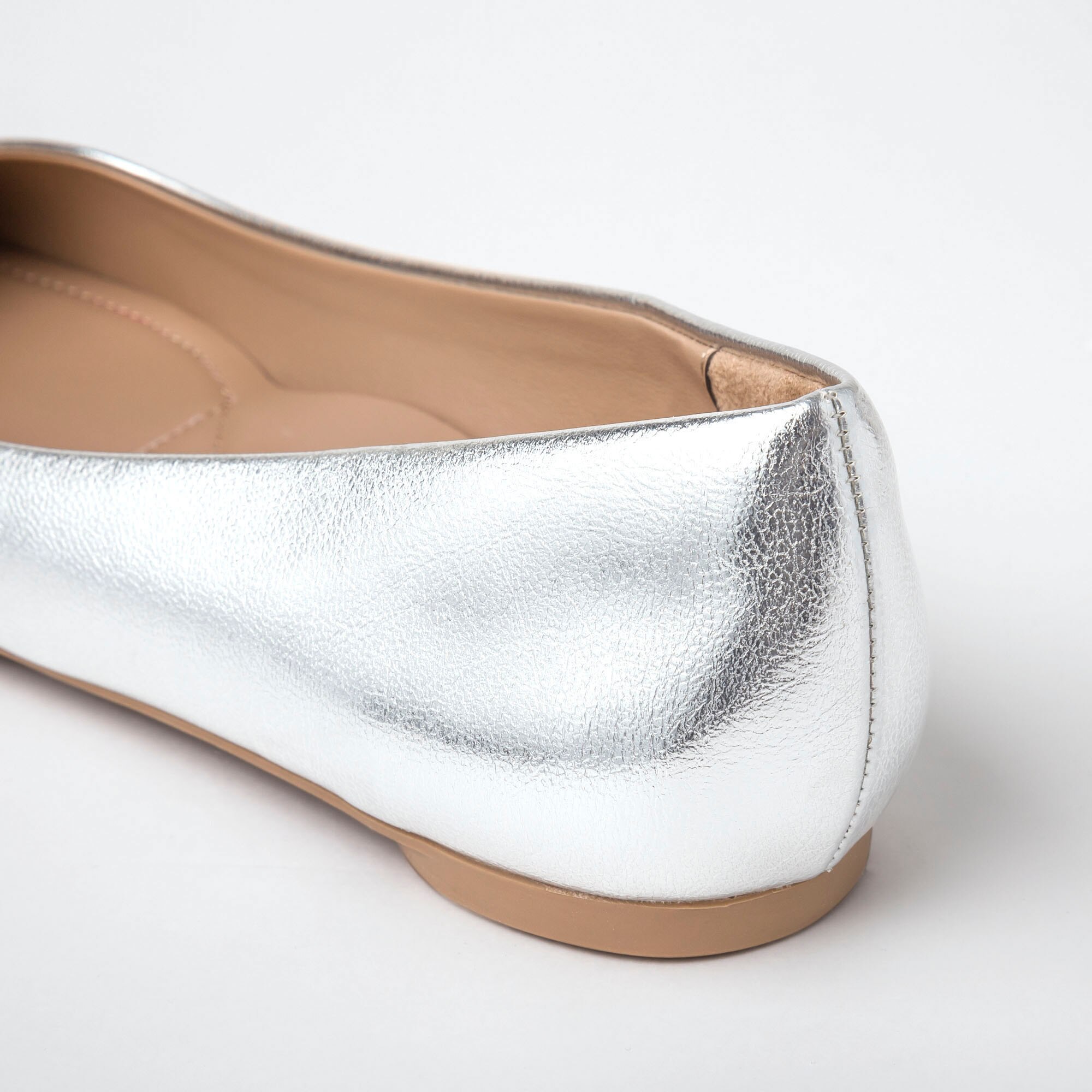 metallic silver flat shoes