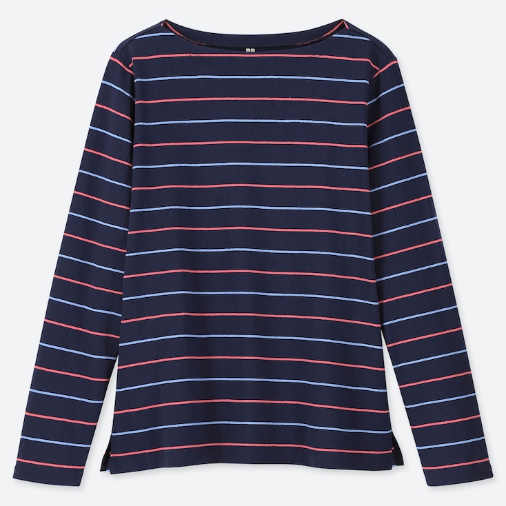 UNIQLO WOMEN STRIPED BOAT NECK LONG SLEEVED T-SHIRT | StyleHint