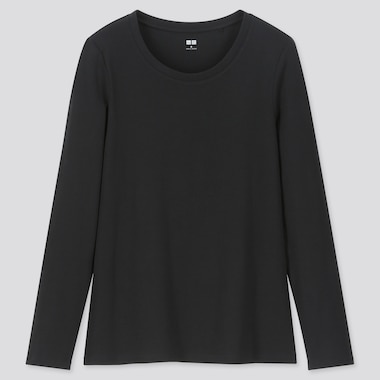 WOMEN RIBBED COTTON CREW NECK LONG SLEEVED T-SHIRT