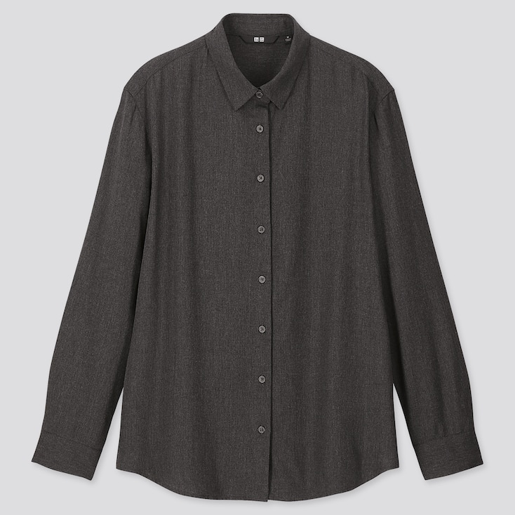 WOMEN RAYON LONG-SLEEVE BLOUSE, DARK GRAY, large