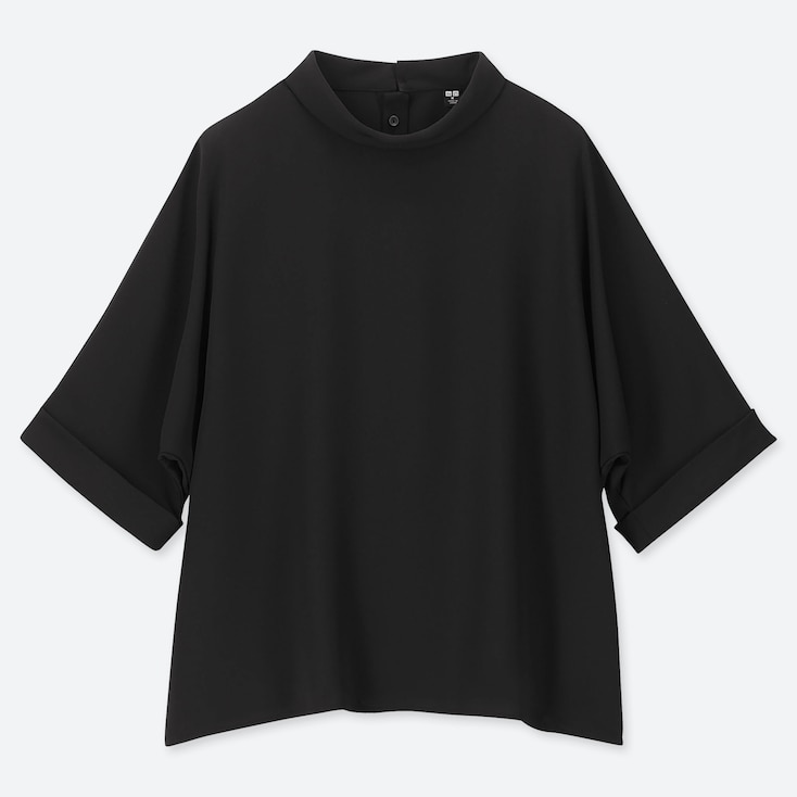 Download WOMEN DRAPE MOCK NECK HALF-SLEEVE BLOUSE | UNIQLO US