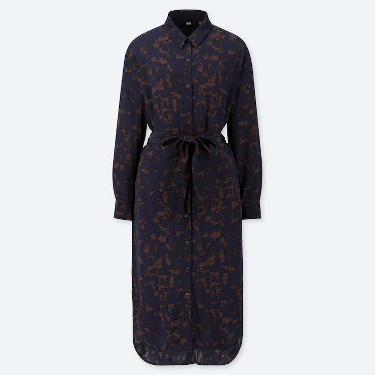 WOMEN PRINTED LONG-SLEEVE SHIRT DRESS | UNIQLO US