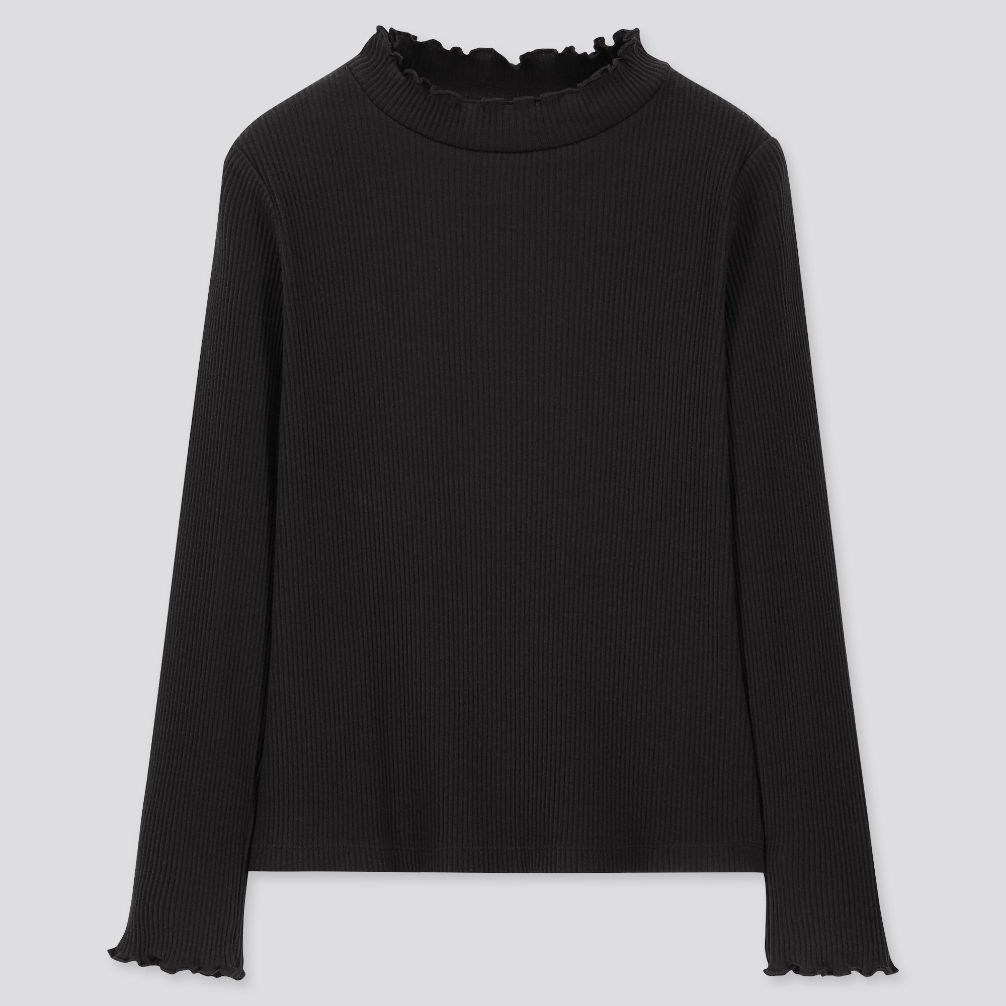 GIRLS RIBBED FRILL HIGH-NECK LONG-SLEEVE T-SHIRT