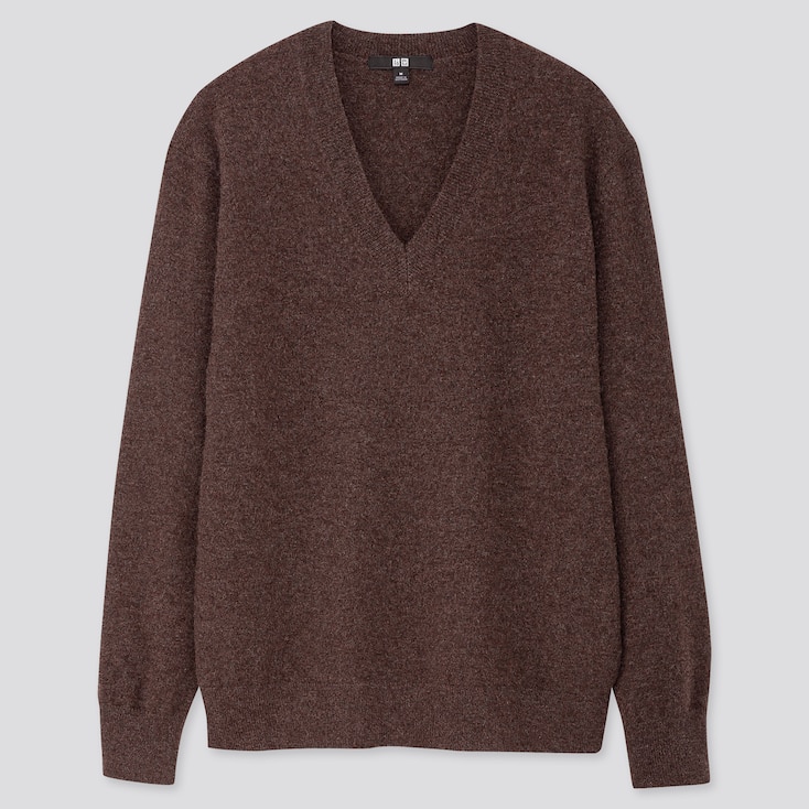 brown cashmere v neck sweater