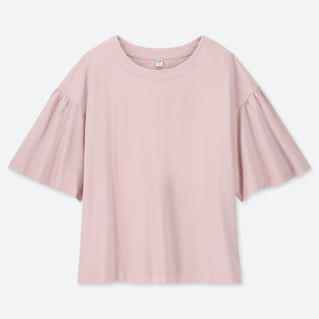 WOMEN MERCERISED COTTON GATHERED HALF SLEEVED T-SHIRT