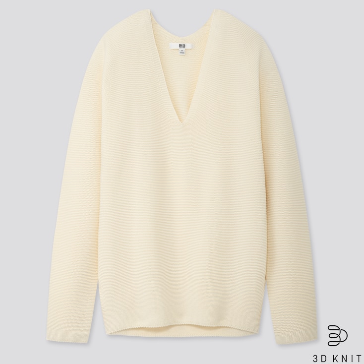 Uniqlo Women 3d Cotton Cocoon V Neck 3 4 Sleeved Jumper Stylehint