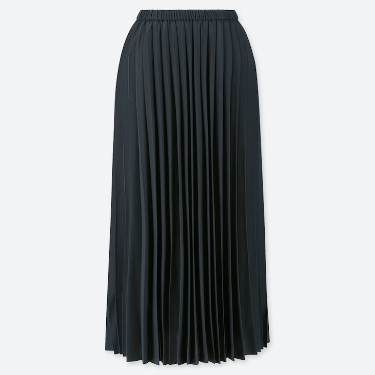 Women Pleated Long Skirt, Navy, Large