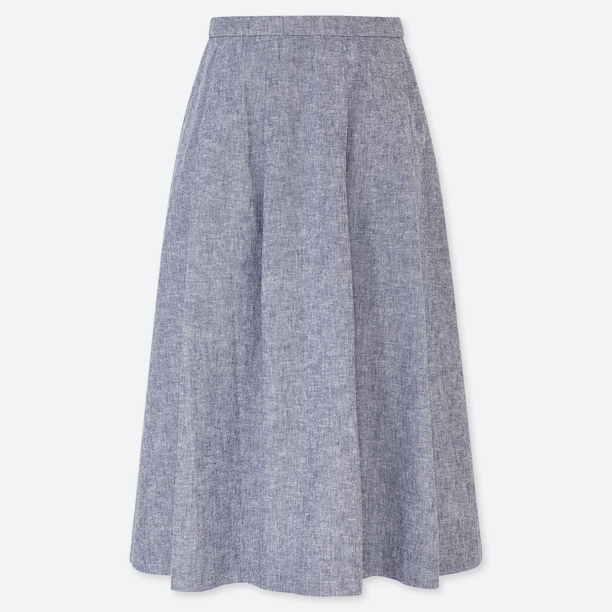 WOMEN LINEN COTTON BLEND HIGH WAISTED TUCKED FLARED SKIRT