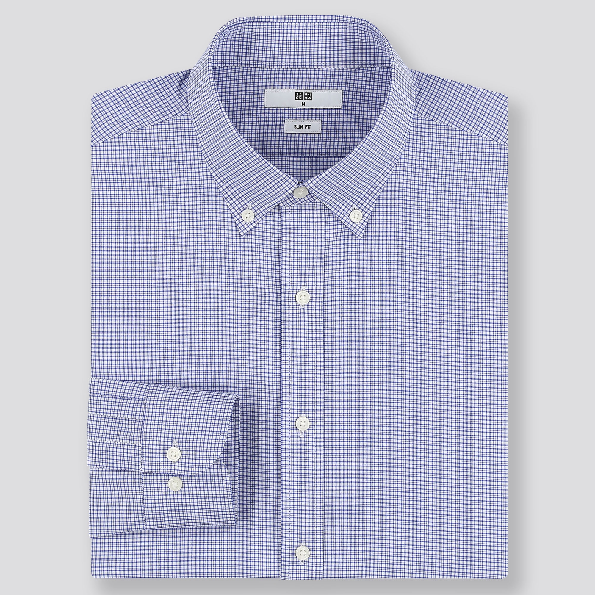 blue and white checkered men's dress shirt