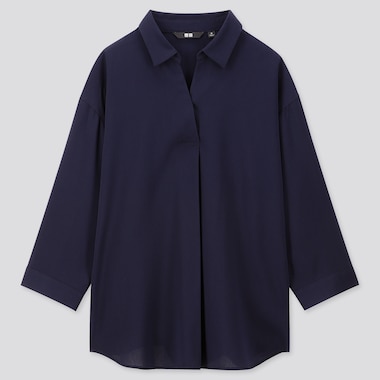 WOMEN RAYON SKIPPER COLLAR 3/4 SLEEVED BLOUSE