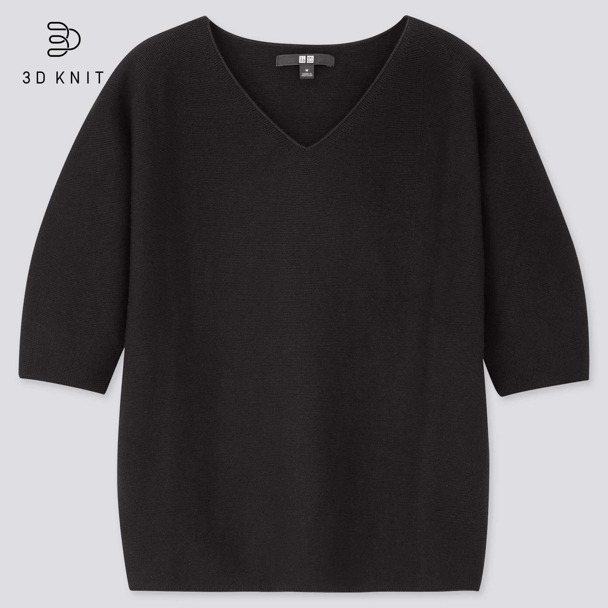 Women 3d Cotton V Neck Puff Half Sleeve Sweater Uniqlo Us