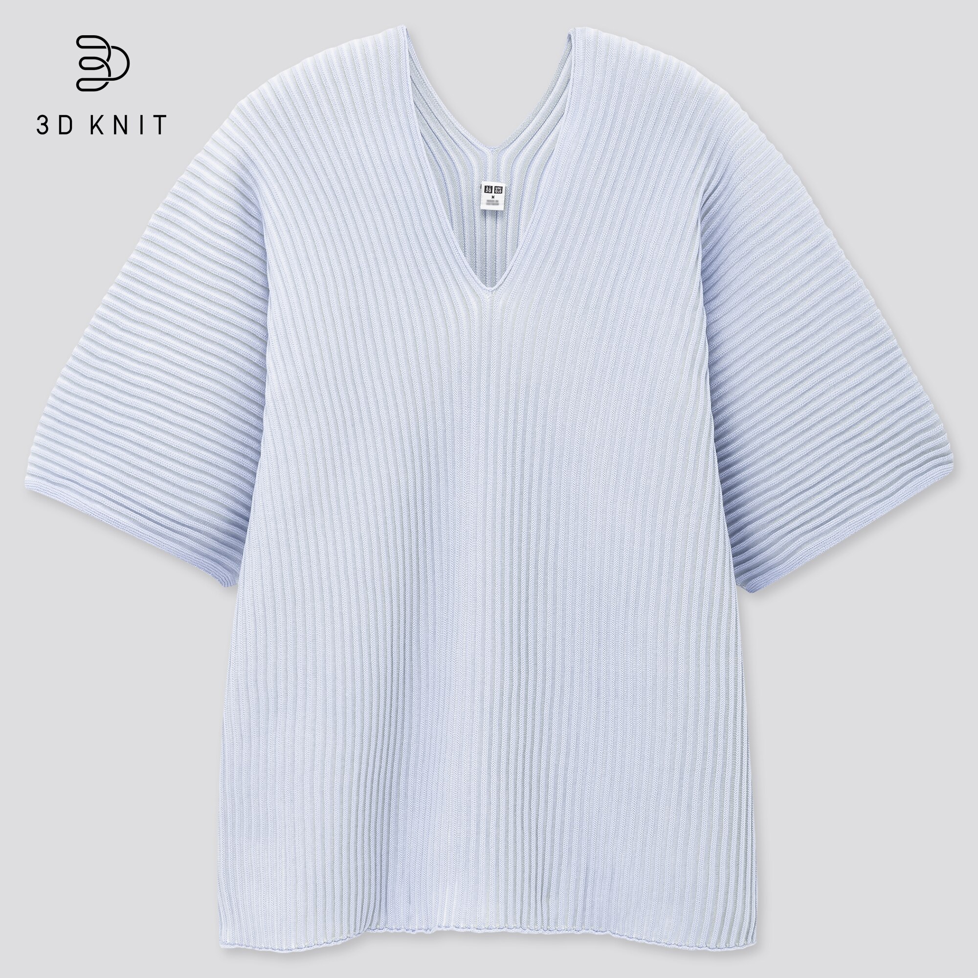 WOMEN 3D COTTON V-NECK PLEATED HALF SLEEVE SWEATER