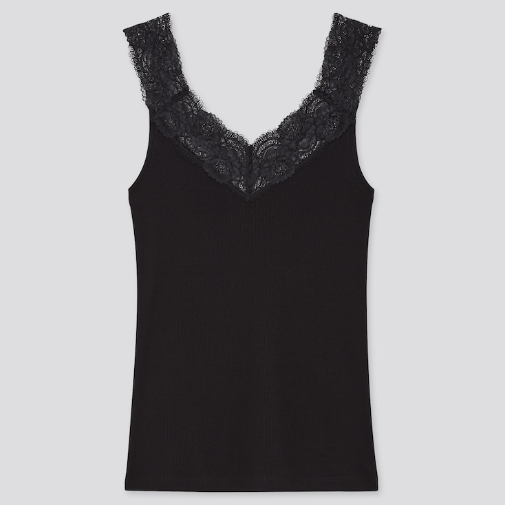 ユニクロ上大岡店 Women Cotton Ribbed Lace Sleeveless Top Outfit Stylehint