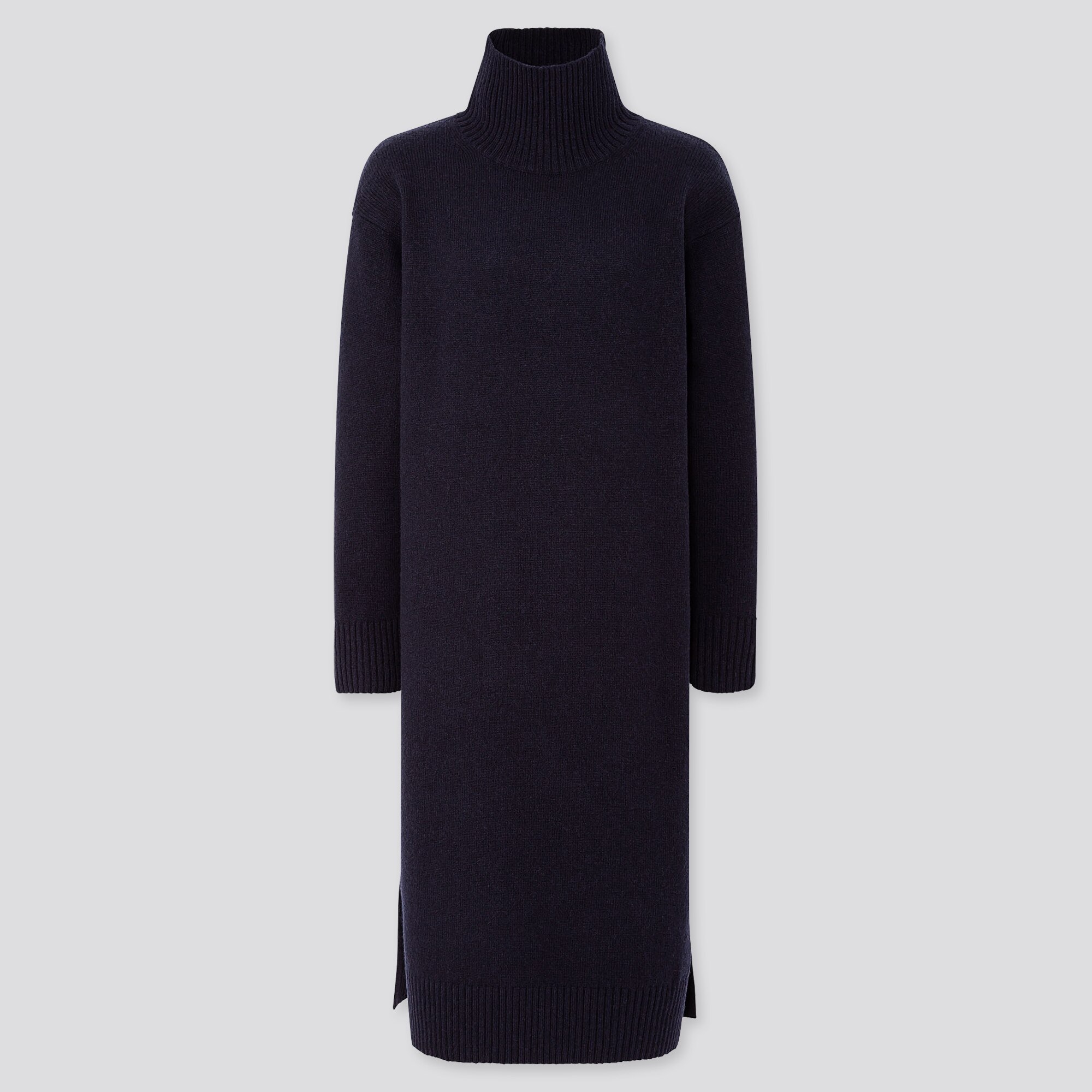 WOMEN WOOL-BLEND HIGH-NECK SLIT DRESS