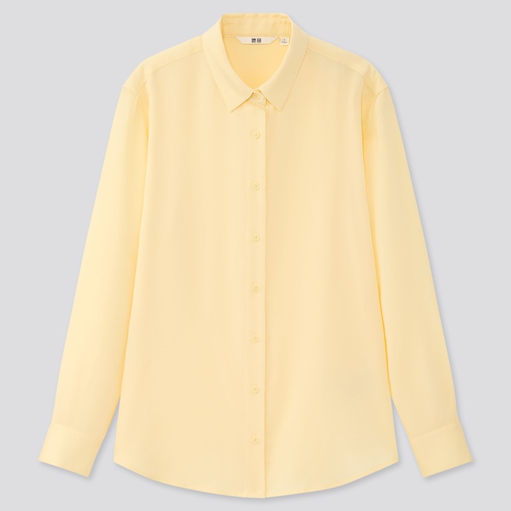 Women Rayon Long-Sleeve Blouse, Yellow, Large
