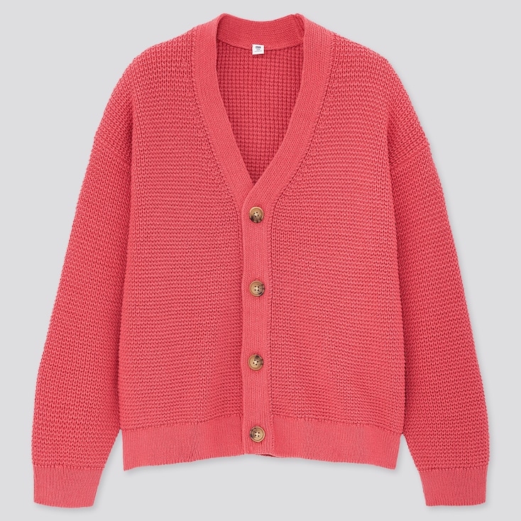 Girls Waffle V Neck Long Sleeved Cardigan UNIQLO