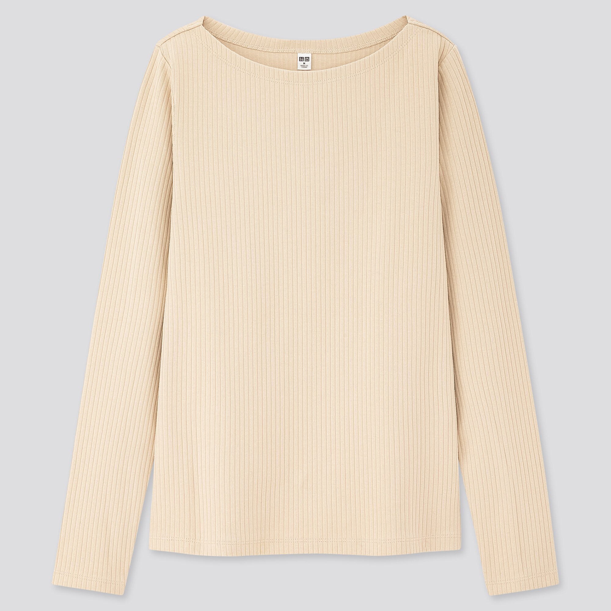 WOMEN RIBBED BOAT NECK LONG-SLEEVE T-SHIRT