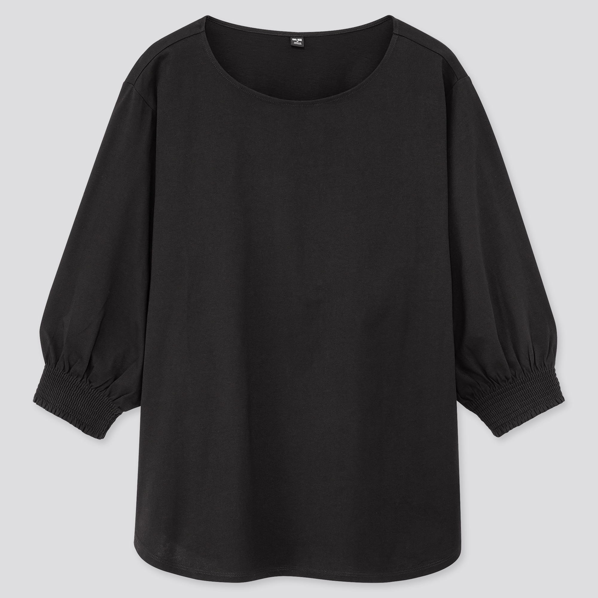 WOMEN MERCERIZED COTTON SHIRRING 3/4 SLEEVE T-SHIRT