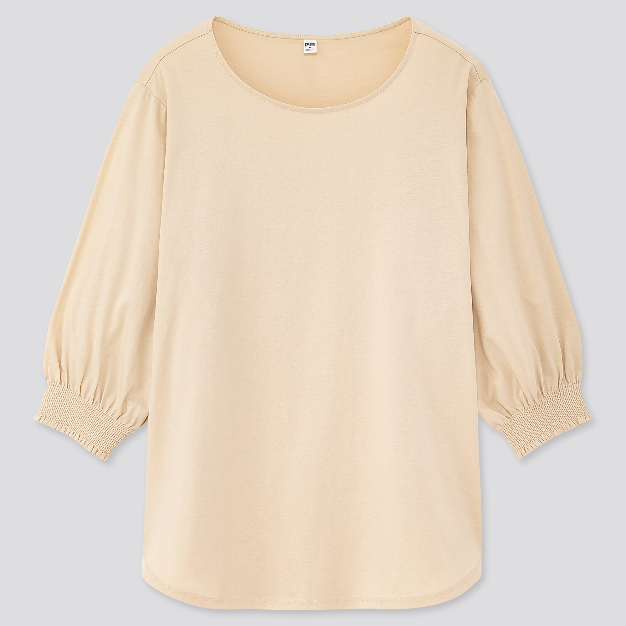 WOMEN MERCERIZED COTTON SHIRRING 3/4 SLEEVE T-SHIRT