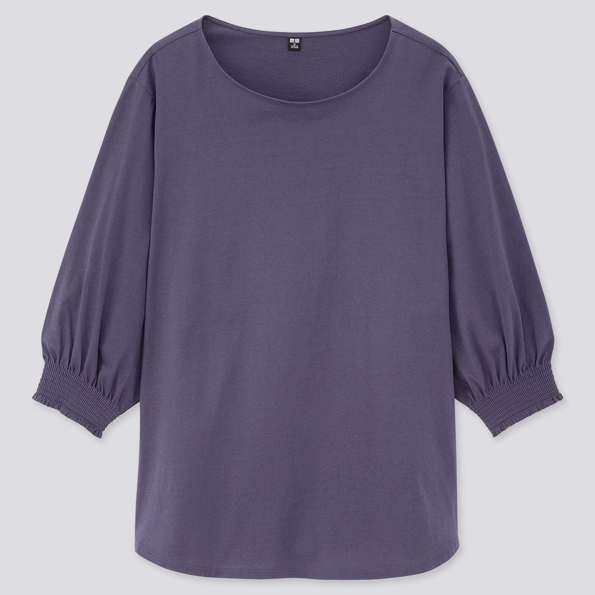 WOMEN MERCERIZED COTTON SHIRRING 3/4 SLEEVE T-SHIRT | UNIQLO US