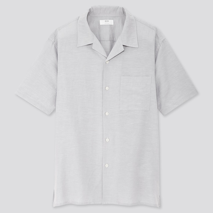 Linen Blend Short Sleeved Shirt (Open Collar)