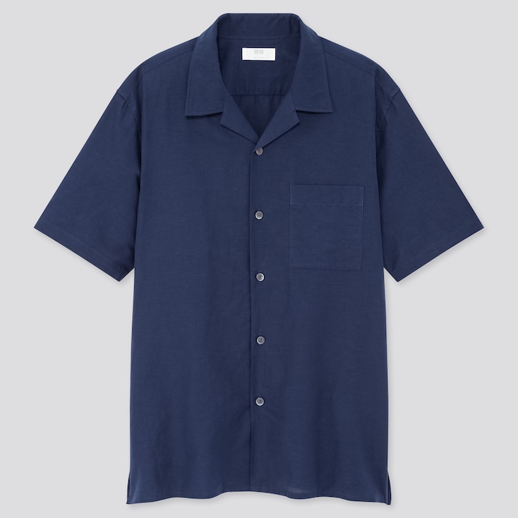 Linen Blend Short Sleeved Shirt (Open Collar)