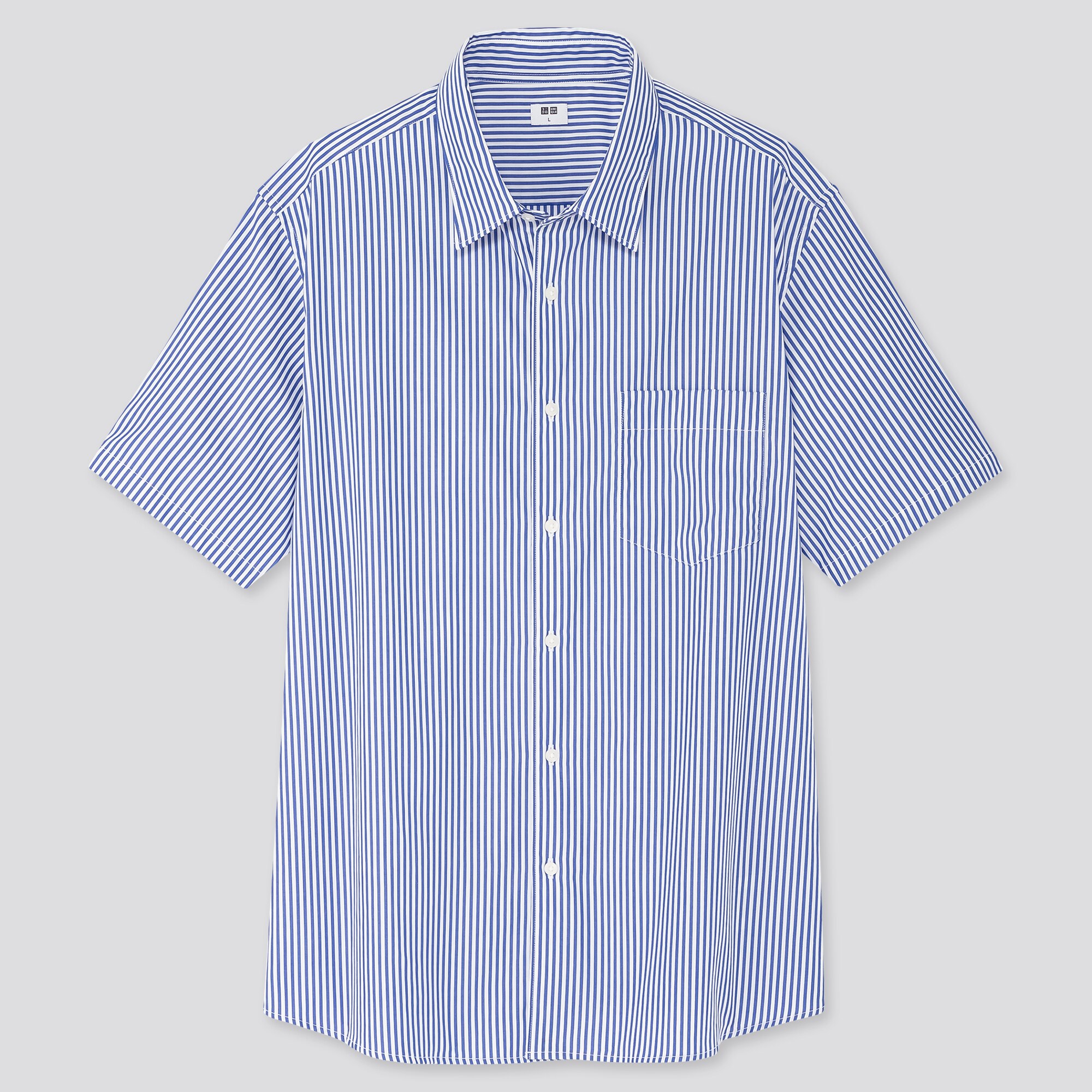 Men Extra Fine Cotton Broadcloth Regular Fit Striped Short Sleeved Shirt (Regular Collar)