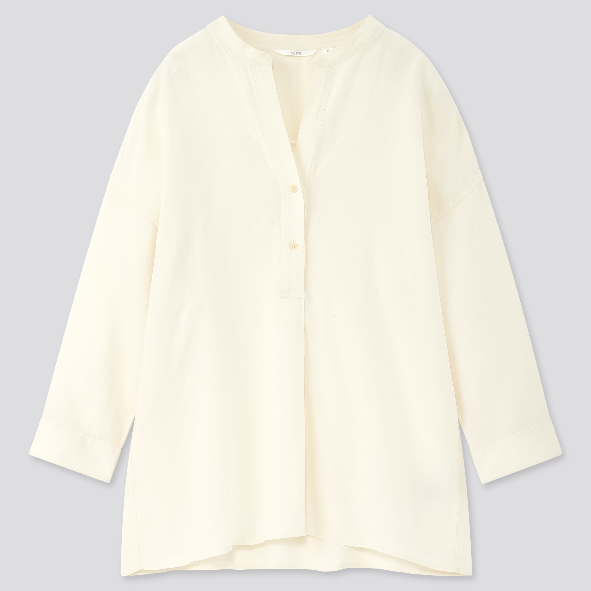Women Linen Blend Skipper Collar 3/4 Sleeved Shirt