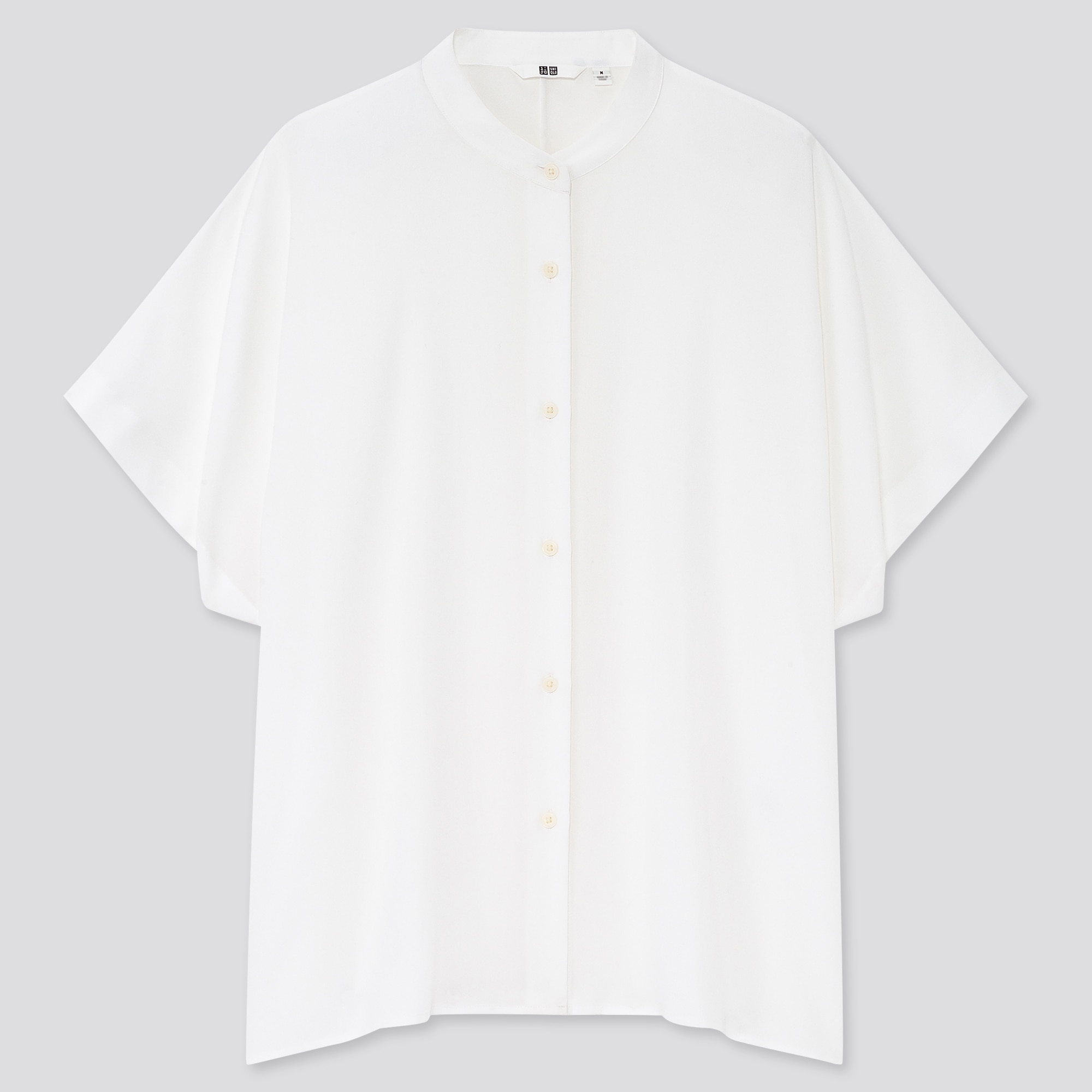 WOMEN RAYON STAND COLLAR SHORT-SLEEVE BLOUSE