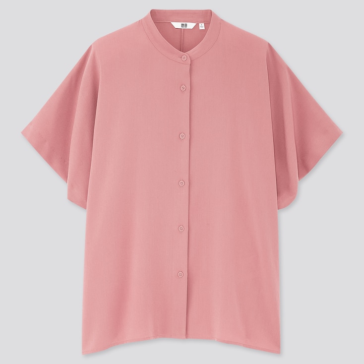 WOMEN RAYON STAND COLLAR SHORTSLEEVE BLOUSE UNIQLO US