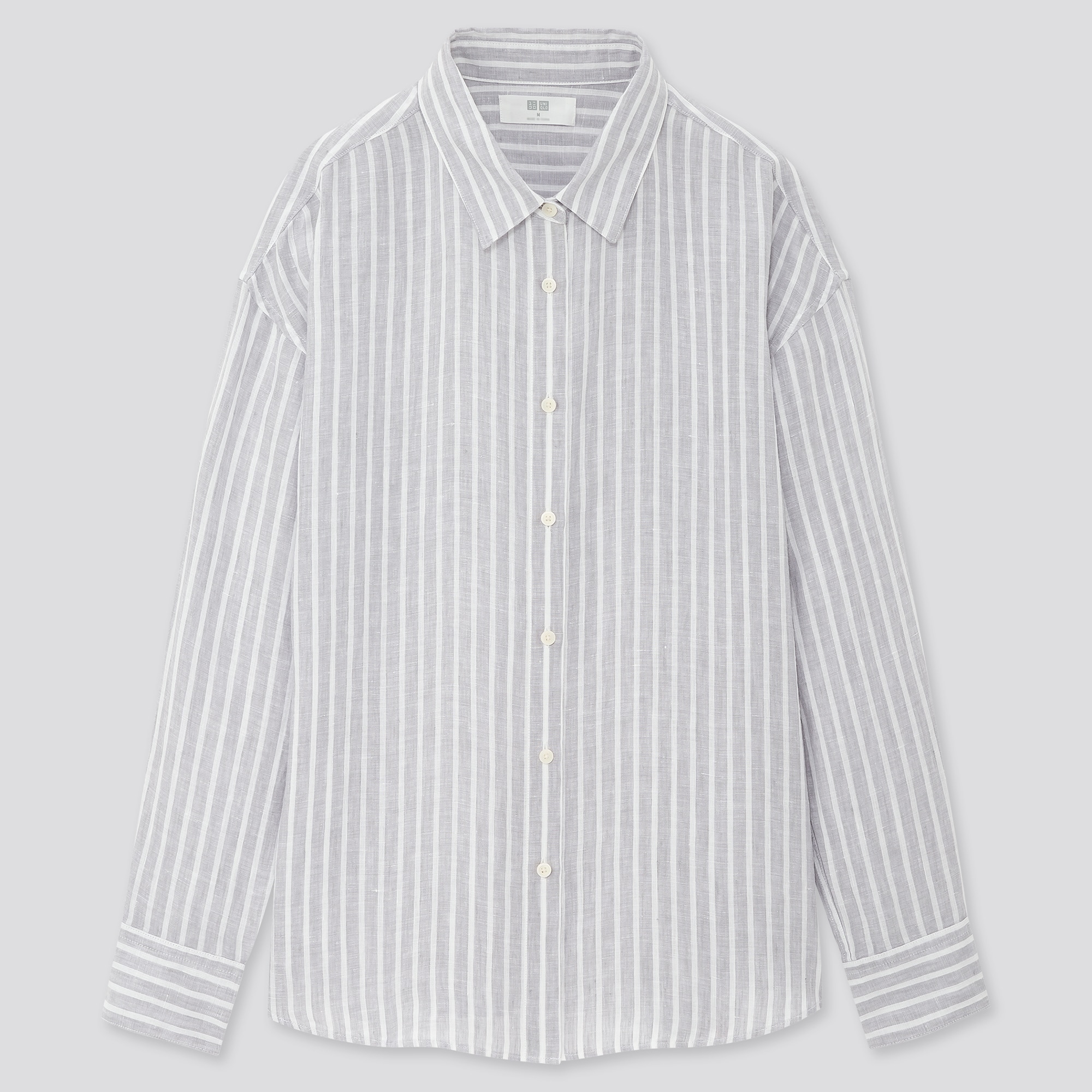 Women 100% Premium Linen Striped Long Sleeved Shirt