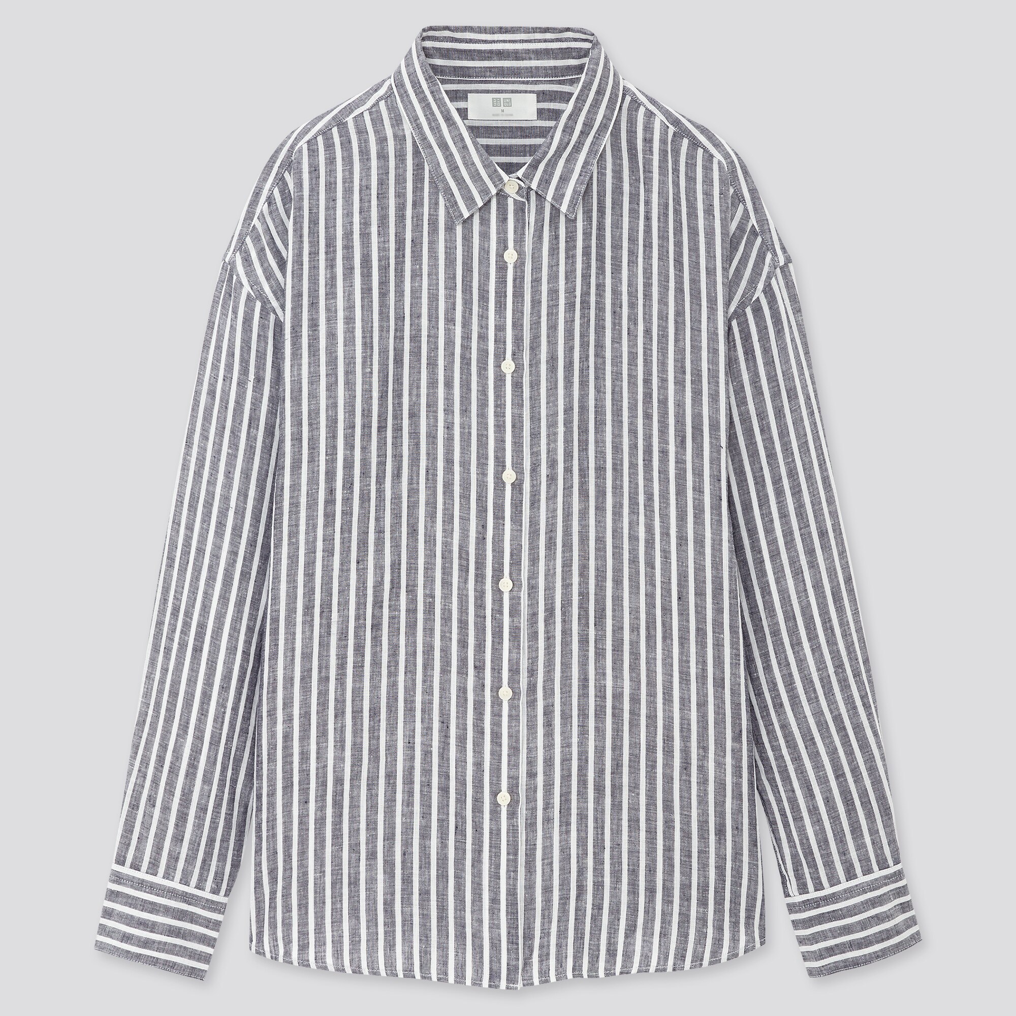 Women 100% Premium Linen Striped Long Sleeved Shirt