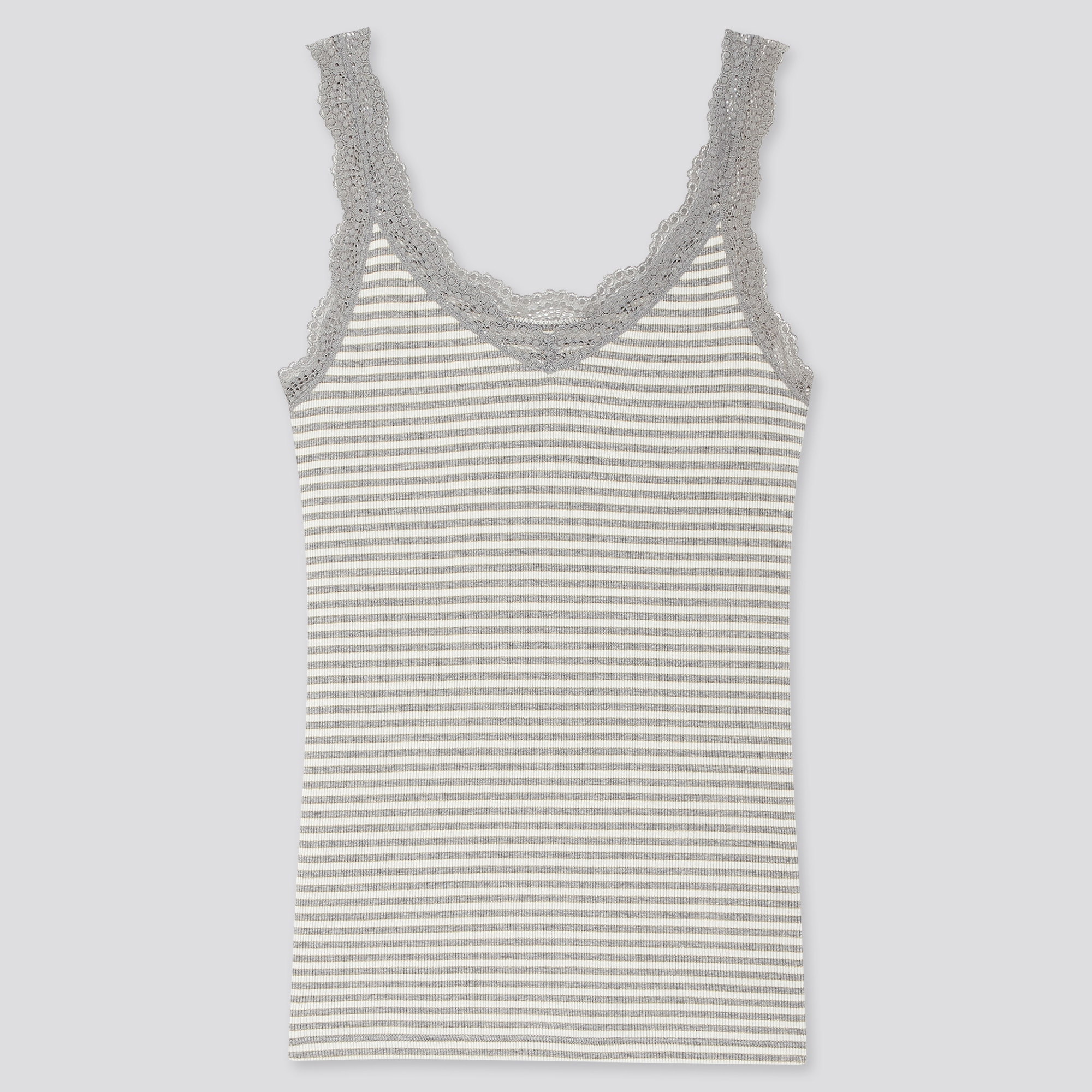 WOMEN 2-WAY RIBBED STRIPED LACE TANK TOP
