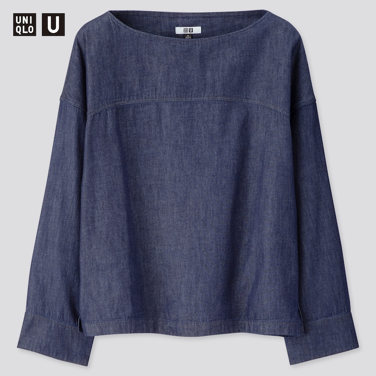 WOMEN U DENIM BOAT NECK LONG-SLEEVE BLOUSE | UNIQLO US