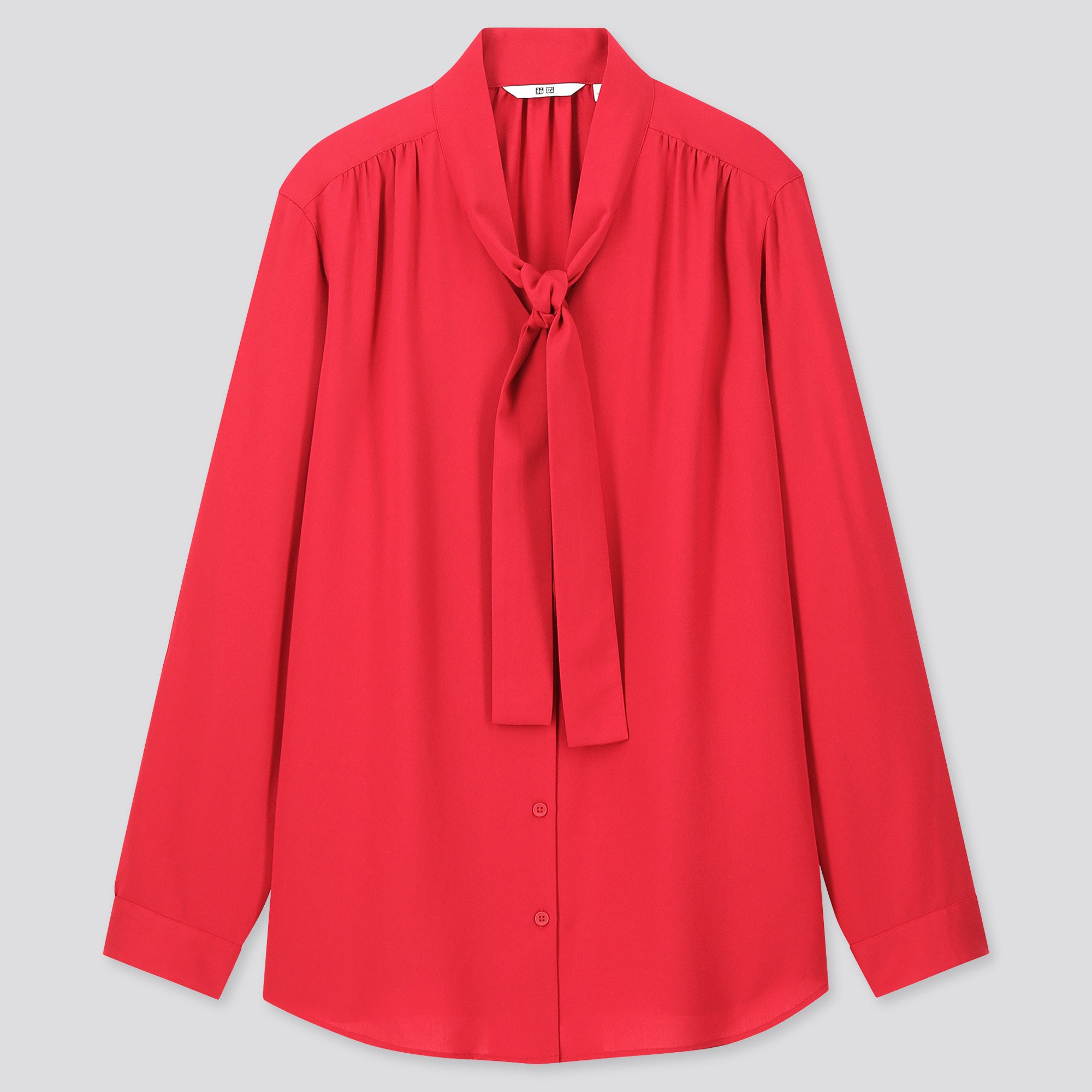 WOMEN RAYON BOW TIE LONG-SLEEVE BLOUSE | UNIQLO US
