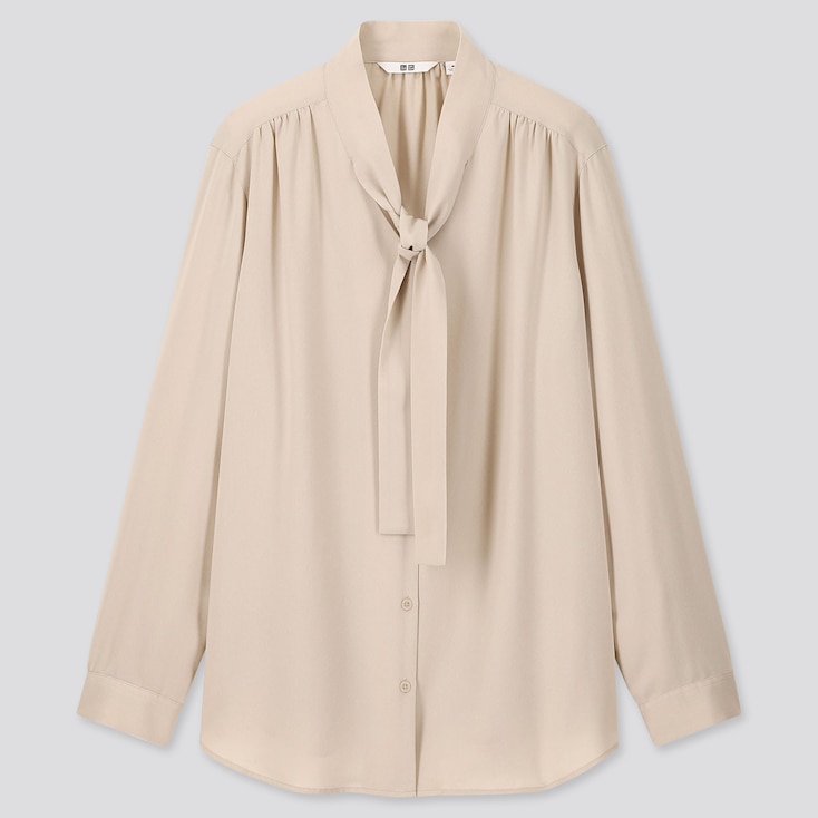 WOMEN RAYON BOW TIE LONG-SLEEVE BLOUSE | UNIQLO US