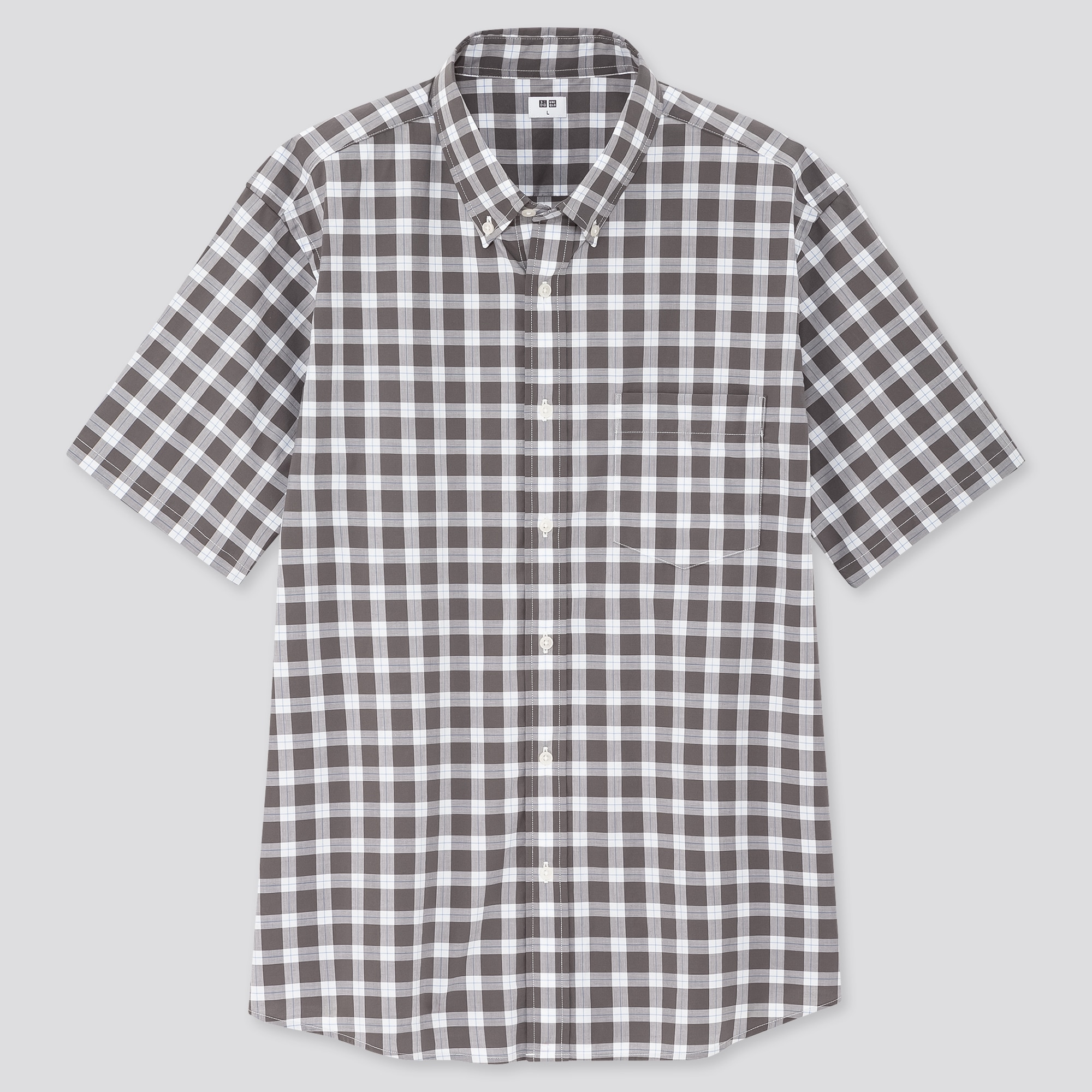 Men Extra Fine Cotton Broadcloth Regular Fit Checked Short Sleeved Shirt (Button-Down Collar)