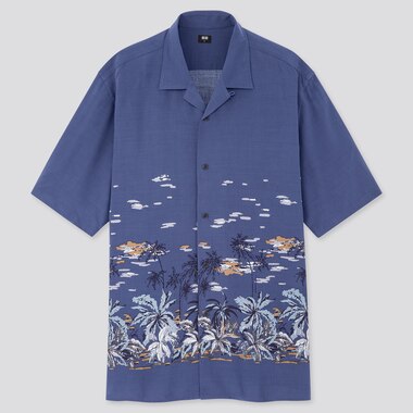 Men Rayon Printed Open Collar Short Sleeve Shirt Online Exclusive Uniqlo Us