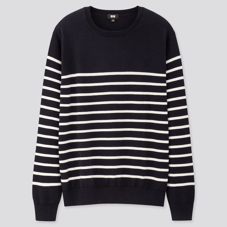 UNIQLO Washable Milano Ribbed Striped Crew Neck Jumper