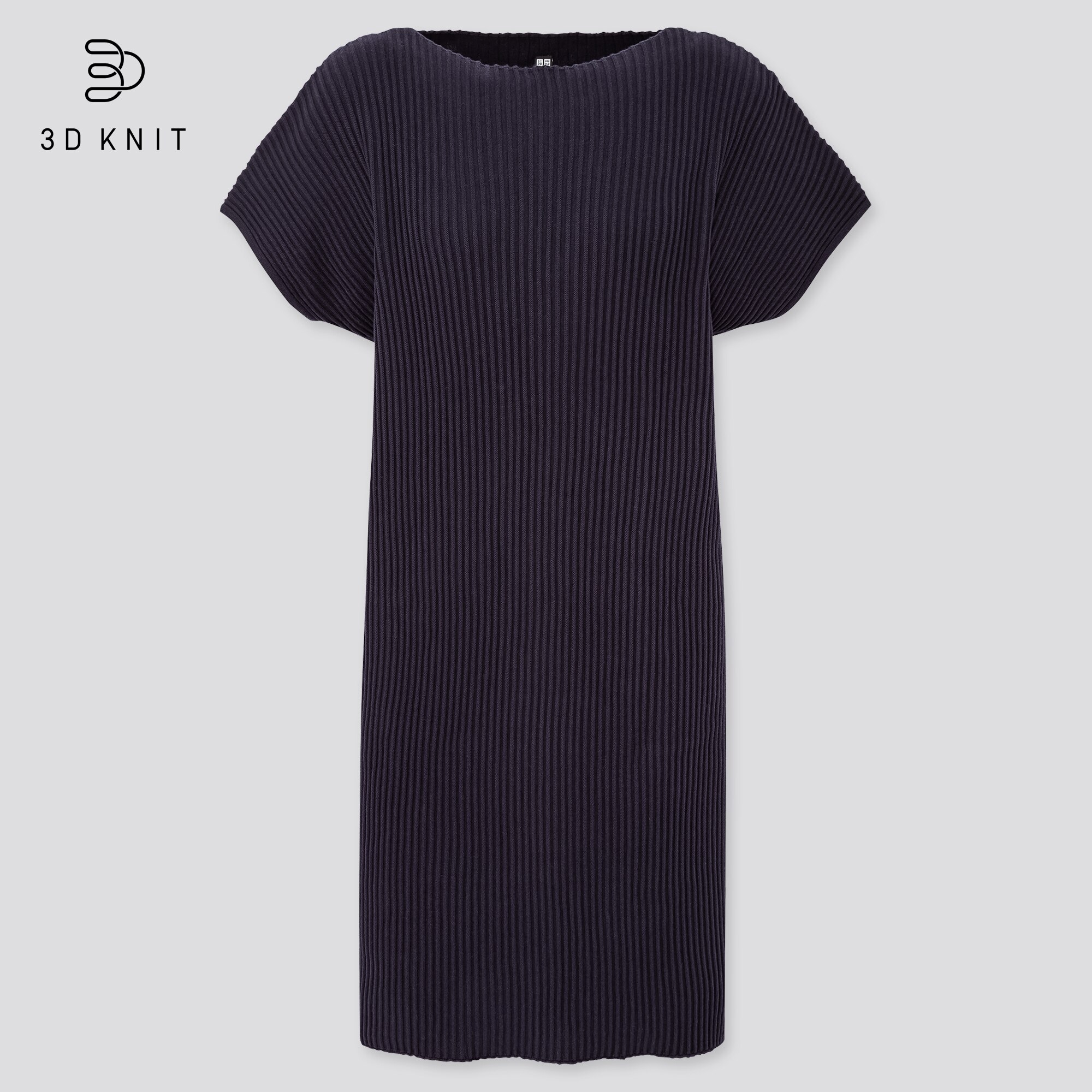 Women 3D Knit Cotton Ribbed Crew Neck Dress