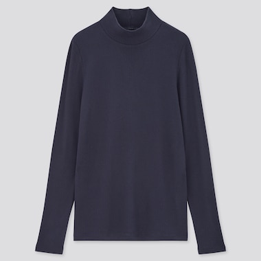 Women Ribbed High Neck Long Sleeved T-Shirt