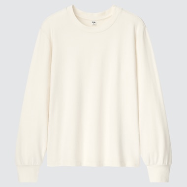 Women Soft Knitted Crew Neck Puff Long Sleeved T-Shirt