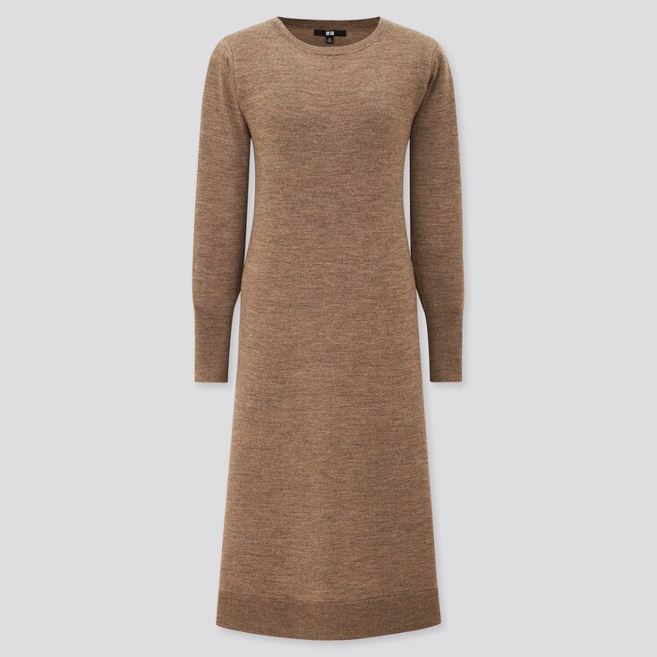 WOMEN KNIT BOAT NECK LONGSLEEVE FLARE DRESS UNIQLO US