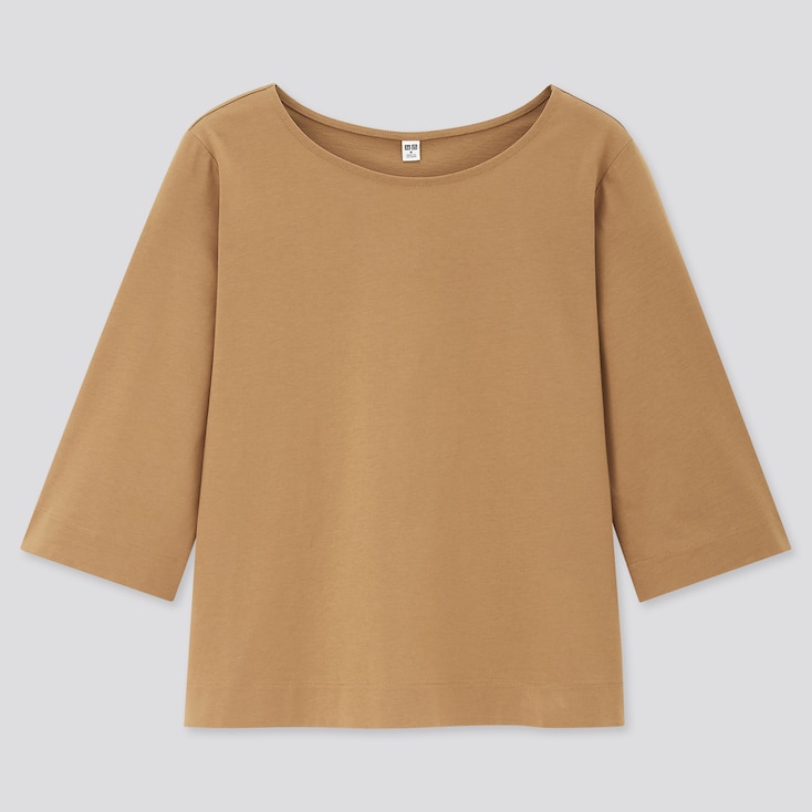 Women Mercerised Cotton Wide 3/4 Sleeved T-Shirt | UNIQLO UK