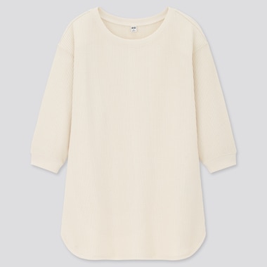 Women Waffle Crew Neck 3/4 Sleeved T-Shirt