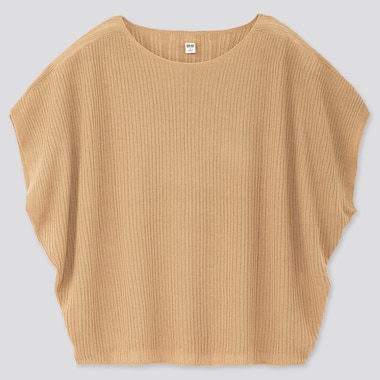 Women 3d Cotton V Neck Puff Half Sleeve Sweater Uniqlo Us